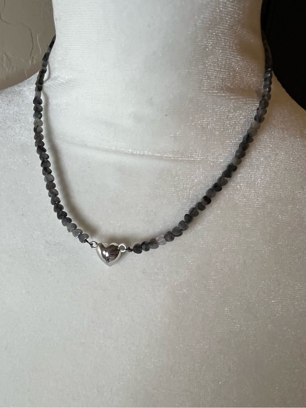 Natural Labradorite Dainty Heart Convertible Double Bracelet / Choker